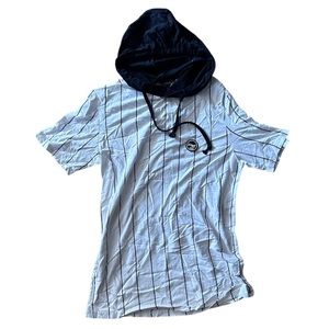 White and Black Striped Hooded Jersey